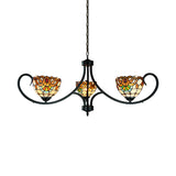 Victorian Bowl Pendant Light with Hanging Chain Stained Glass 3 Lights Chandelier in Beige for Dining Room Clearhalo 'Ceiling Lights' 'Chandeliers' 'Industrial' 'Middle Century Chandeliers' 'Tiffany Chandeliers' 'Tiffany close to ceiling' 'Tiffany' Lighting' 177867