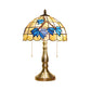 Antique Tiffany Dome Desk Light with Blue Flower/Dragonfly/Butterfly 2 Lights Stained Glass Table Light for Bedroom Clearhalo 'Lamps' 'Table Lamps' Lighting' 177882