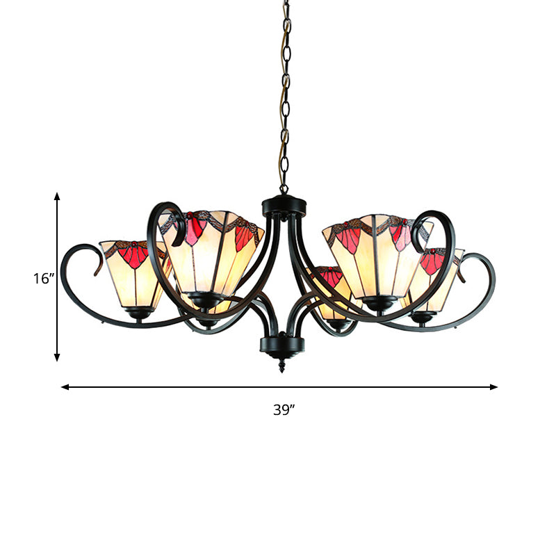 Mission Trapezoid Pendant Light with Metal Chain Height Adjustable Stained Glass 5/6/8 Lights Suspended Light Clearhalo 'Ceiling Lights' 'Chandeliers' 'Industrial' 'Middle Century Chandeliers' 'Tiffany Chandeliers' 'Tiffany close to ceiling' 'Tiffany' Lighting' 177930