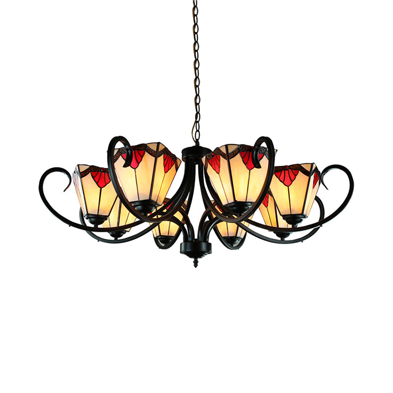 Mission Trapezoid Pendant Light with Metal Chain Height Adjustable Stained Glass 5/6/8 Lights Suspended Light Clearhalo 'Ceiling Lights' 'Chandeliers' 'Industrial' 'Middle Century Chandeliers' 'Tiffany Chandeliers' 'Tiffany close to ceiling' 'Tiffany' Lighting' 177932