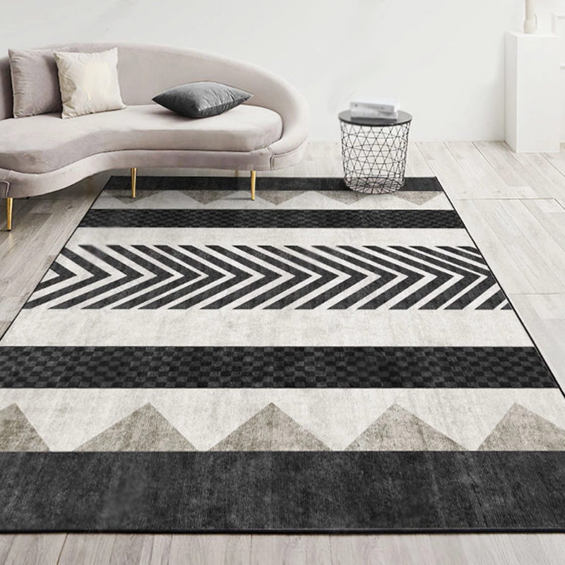 Modernist Geometric Pattern Rug with Stripe Multicolor Polyester Rug Non-Slip Backing Washable Pet Friendly Carpet for Home Black Clearhalo 'Area Rug' 'Rug' 1779402