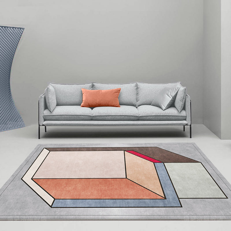 Funky Nordic Rug Grey and Blue 3D Geometric Pattern Rug Pet Friendly Anti-Slip Washable Area Rug for Decoration Grey Clearhalo 'Area Rug' 'Rug' 1779620