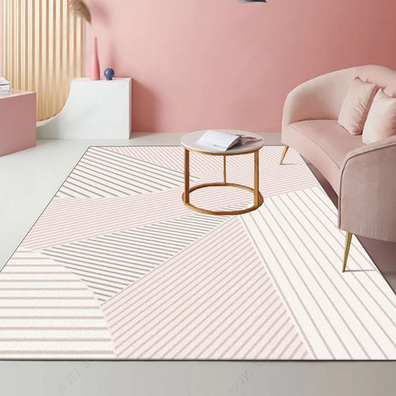 Modernist Striped Pattern Rug Light Grey and Pink Polyester Rug Non-Slip Backing Washable Pet Friendly Carpet for Home Pink Clearhalo 'Area Rug' 'Modern' 'Rugs' Rug' 1779791