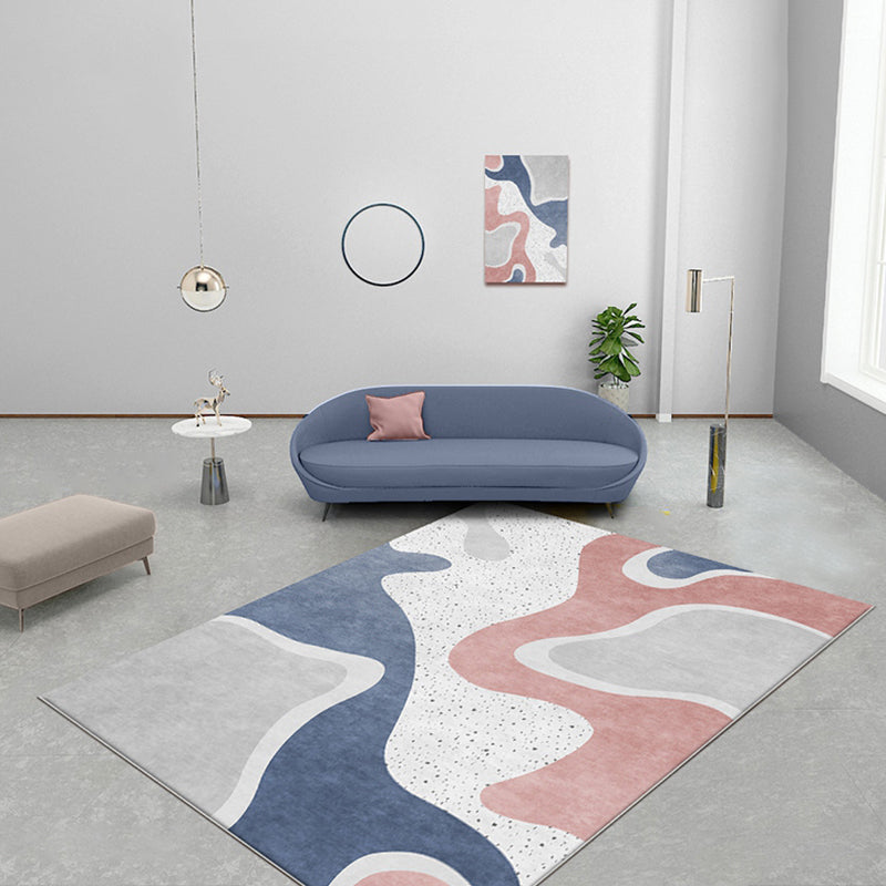 Pink and Blue Colorblock Rug Polyester Modern Rug Washable Anti-Slip Pet Friendly Area Rug for Living Room Pink Clearhalo 'Area Rug' 'Rug' 1779920