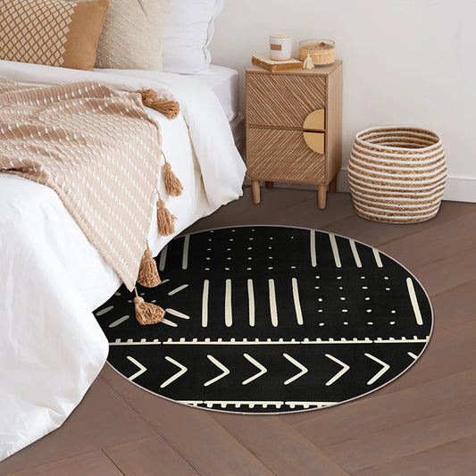 Modernist Geometric Pattern Rug with Stripe Black and Yellow Polyester Rug Non-Slip Backing Washable Pet Friendly Carpet for Bedroom Black Clearhalo 'Area Rug' 'Rugs' 'Southwestern' Rug' 1779955