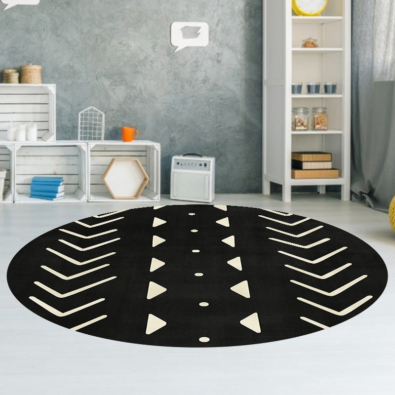 Modernist Geometric Pattern Rug with Stripe Black and Yellow Polyester Rug Non-Slip Backing Washable Pet Friendly Carpet for Bedroom Gloss Black Clearhalo 'Area Rug' 'Rugs' 'Southwestern' Rug' 1779963