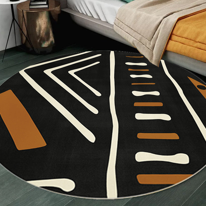 Modernist Geometric Pattern Rug with Stripe Black and Yellow Polyester Rug Non-Slip Backing Washable Pet Friendly Carpet for Bedroom Dark Brown Clearhalo 'Area Rug' 'Rugs' 'Southwestern' Rug' 1779966