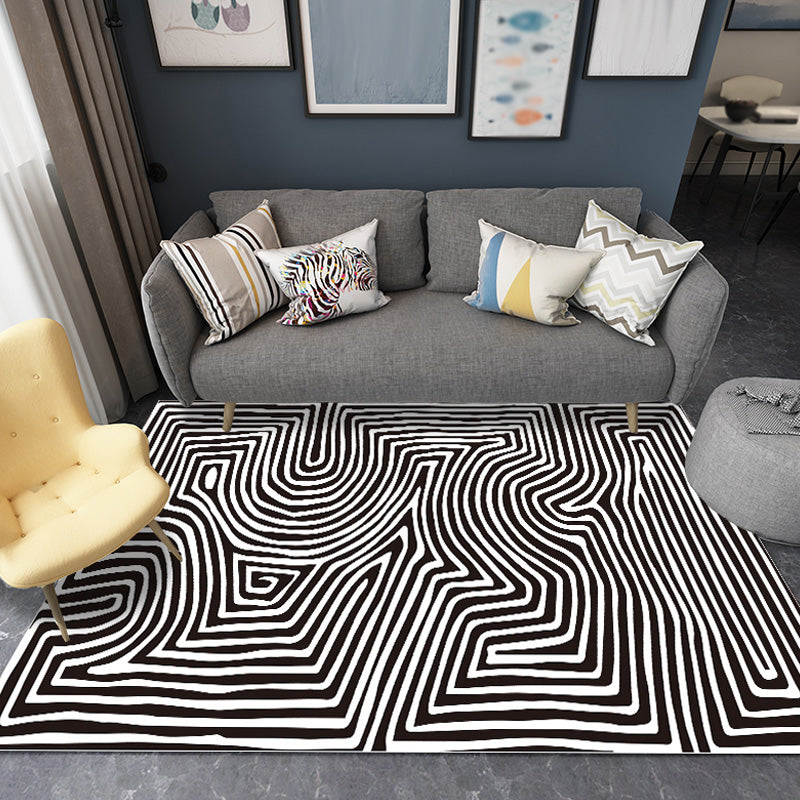 Modernist Striped Pattern Rug Black and White Polyester Rug Non-Slip Backing Washable Pet Friendly Carpet for Bedroom Dark Blue Clearhalo 'Area Rug' 'Modern' 'Rugs' Rug' 1780024