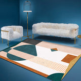 Casual Multicolor Modernist Rug Polyester Colorblock Striped Pattern Rug Washable Pet Friendly Non-Slip Carpet for Living Room