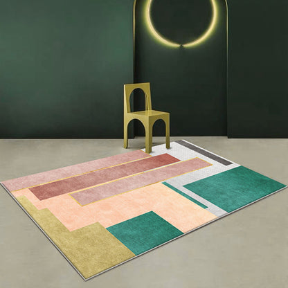 Contemporary Colorblock Rug Green and Red Polyester Rug Non-Slip Backing Washable Pet Friendly Carpet for Home Green Clearhalo 'Area Rug' 'Rug' 1780119