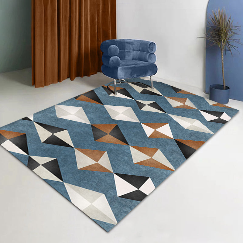 Novelty Geometric Pattern Rug Blue Polyester Rug Non-Slip Backing Washable Pet Friendly Carpet for Home Blue Clearhalo 'Area Rug' 'Rug' 1780244