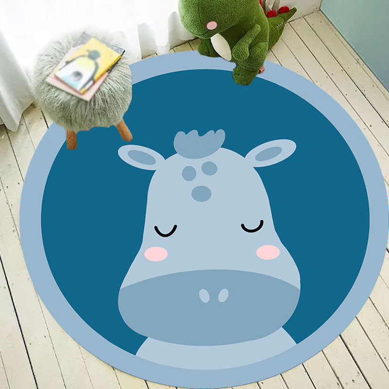 Kids Animal Pattern Rug Multicolor Polyester Rug Non-Slip Backing Washable Pet Friendly Carpet for Bedroom Blue Clearhalo 'Area Rug' 'Rug' 1780282