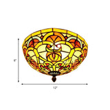 Tiffany Victorian Yellow Flush Ceiling Light Dome Stained Glass Ceiling Mount Light for Hotel Clearhalo 'Ceiling Lights' 'Chandeliers' 'Close To Ceiling Lights' 'Close to ceiling' 'Glass shade' 'Glass' 'Semi-flushmount' 'Tiffany close to ceiling' 'Tiffany' Lighting' 178036
