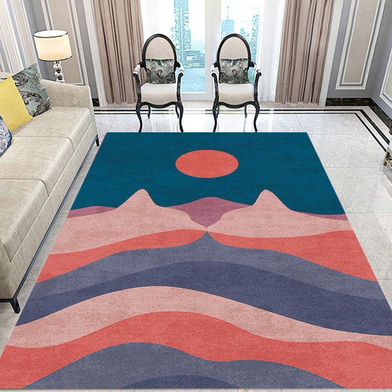 Navy Multicolor Mountain Pattern Rug Polyester Oriental Rug Washable Anti-Slip Pet Friendly Area Rug for Living Room Blue Clearhalo 'Area Rug' 'Rug' 1780372