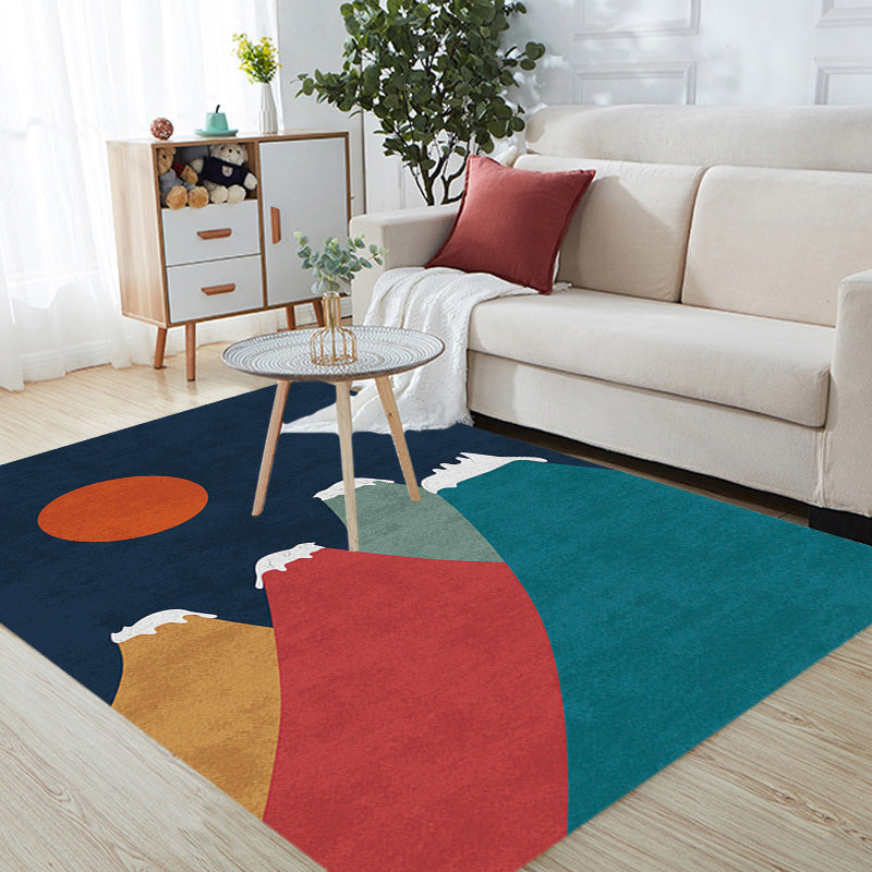 Navy Multicolor Mountain Pattern Rug Polyester Oriental Rug Washable Anti-Slip Pet Friendly Area Rug for Living Room Dark Blue Clearhalo 'Area Rug' 'Rug' 1780378