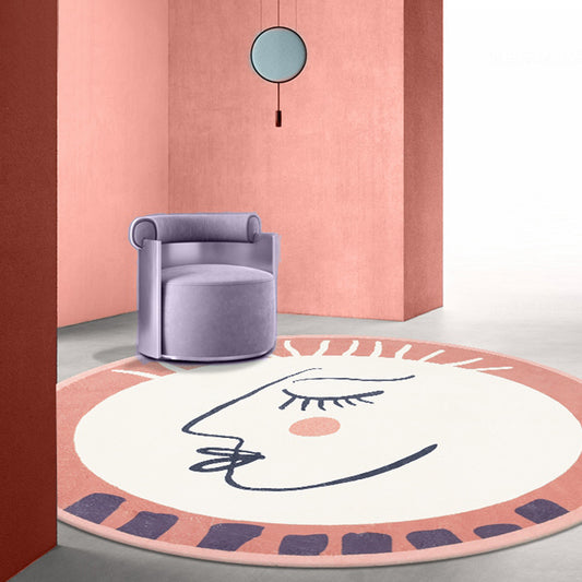 Character Rug Polyester Modernist Rug Washable Anti-Slip Pet Friendly Area Rug for Living Room Pink