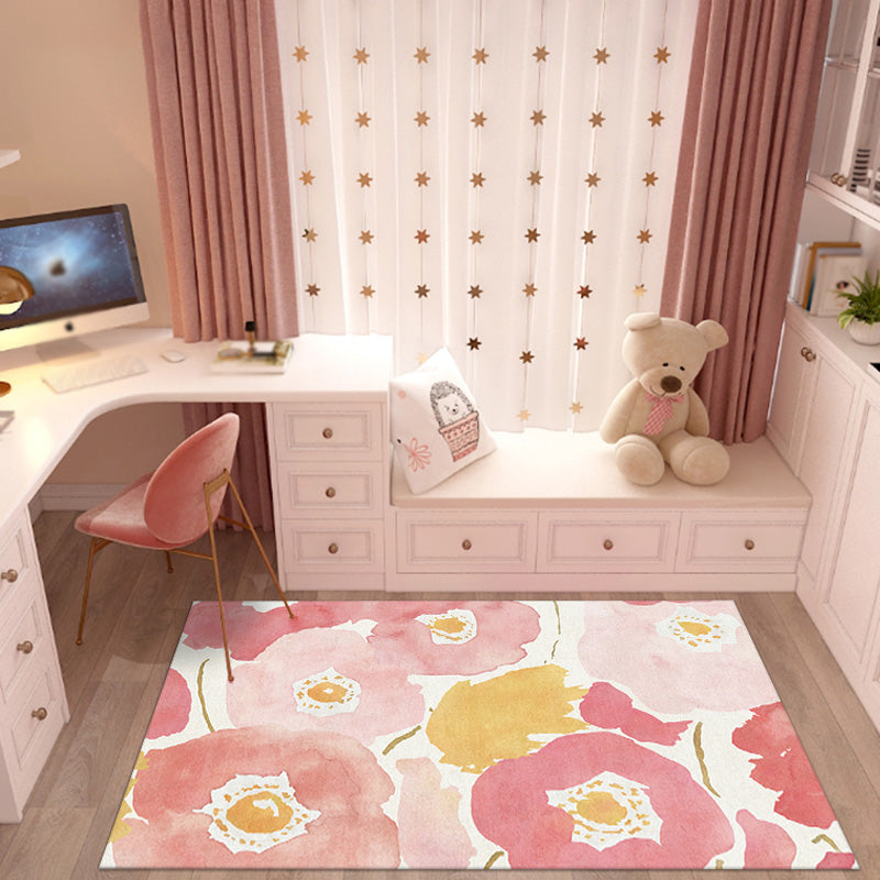 Pink Multicolor Floral Pattern Rug Polyester Contemporary Rug Washable Anti-Slip Pet Friendly Area Rug for Living Room Rose Red Clearhalo 'Area Rug' 'Modern' 'Rugs' Rug' 1780446