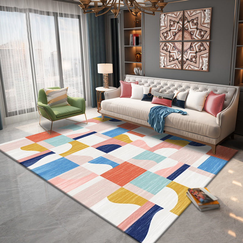 Multicolor Geometric Pattern Rug Polyester Simple Rug Washable Anti-Slip Pet Friendly Area Rug for Living Room Pink Clearhalo 'Area Rug' 'Rug' 1780514