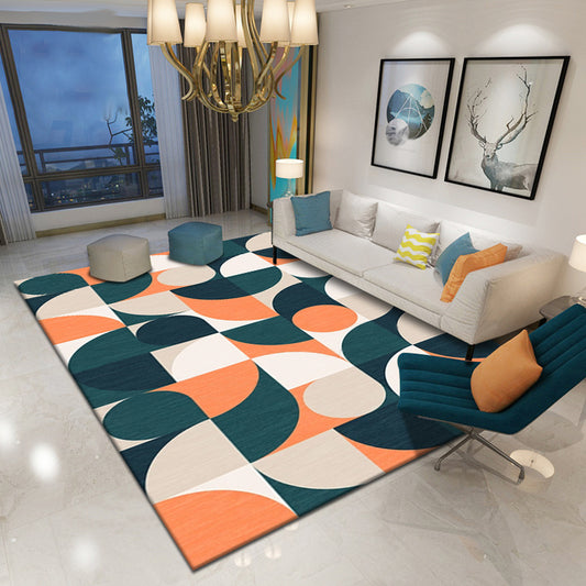 Multicolor Geometric Pattern Rug Polyester Simple Rug Washable Anti-Slip Pet Friendly Area Rug for Living Room Blackish Green