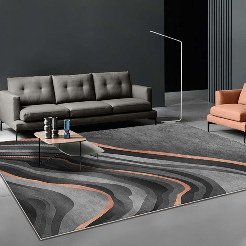 Creative Black Modernist Rug Polyester Swirl Striped Pattern Rug Washable Pet Friendly Non-Slip Carpet for Living Room Black Clearhalo 'Area Rug' 'Rug' 1780594