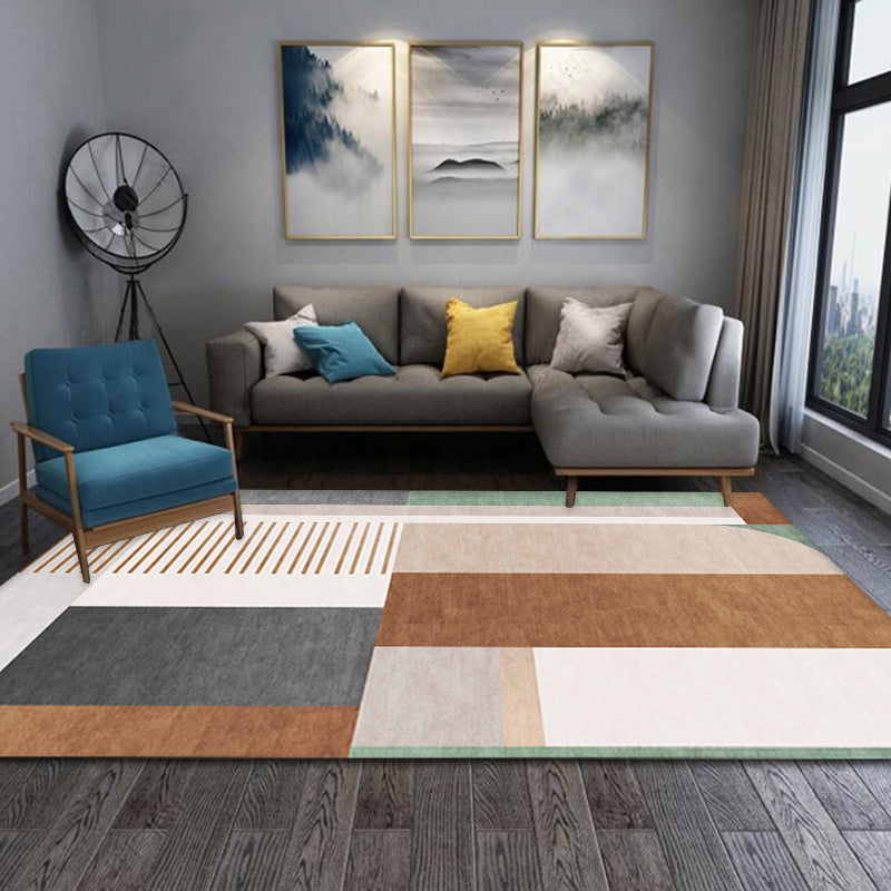 Brown Geometric Pattern Rug with Stripe Polyester Modern Rug Washable Anti-Slip Pet Friendly Area Rug for Living Room Brown Clearhalo 'Area Rug' 'Rug' 1780602