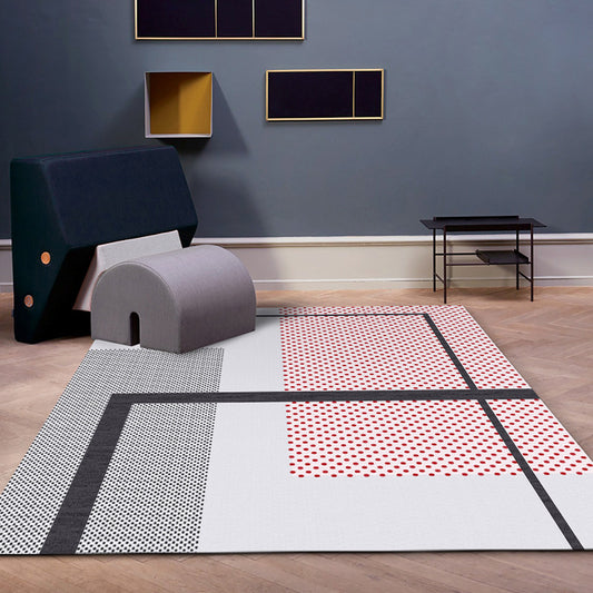 Contemporary Geometric Pattern Rug with Stripe Grey Polyester Rug Non-Slip Backing Washable Pet Friendly Carpet for Bedroom Red Clearhalo 'Area Rug' 'Modern' 'Rugs' Rug' 1780786