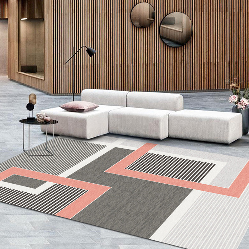 Contemporary Geometric Pattern Rug with Stripe Grey Polyester Rug Non-Slip Backing Washable Pet Friendly Carpet for Bedroom Black Clearhalo 'Area Rug' 'Modern' 'Rugs' Rug' 1780788