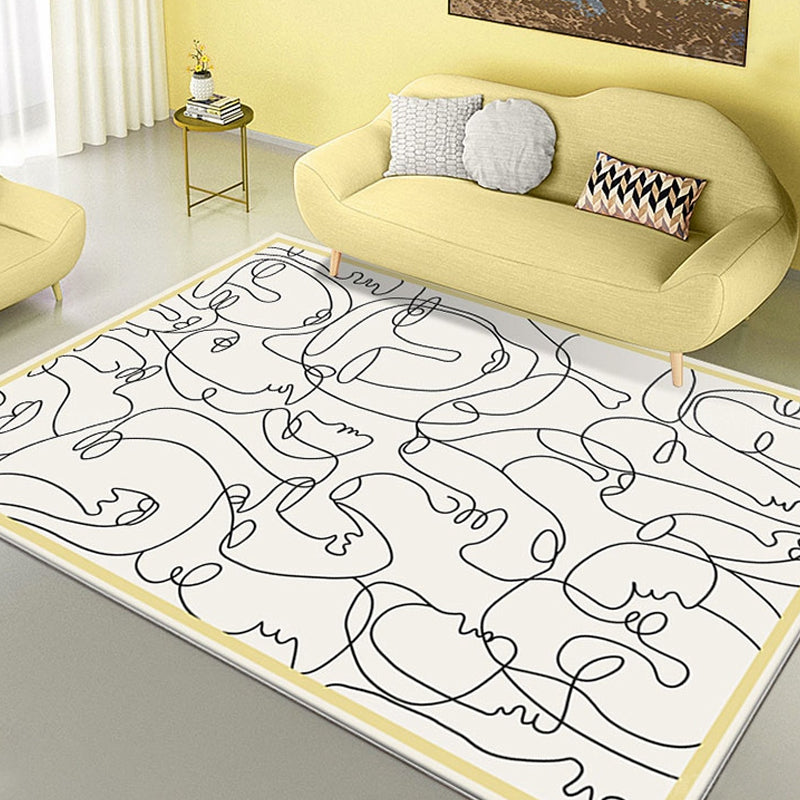 Creative Nordic Rug Beige Character Pattern Rug Pet Friendly Anti-Slip Washable Area Rug for Decoration Beige Clearhalo 'Area Rug' 'Rug' 1780789