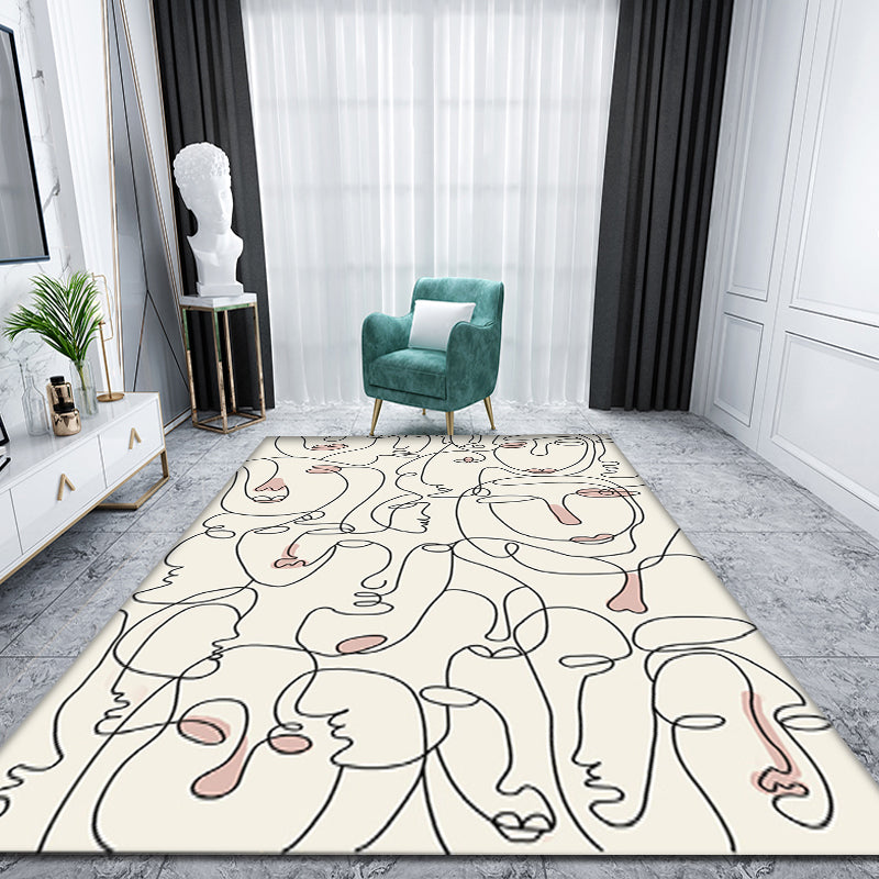 Creative Nordic Rug Beige Character Pattern Rug Pet Friendly Anti-Slip Washable Area Rug for Decoration Light Yellow Clearhalo 'Area Rug' 'Rug' 1780795
