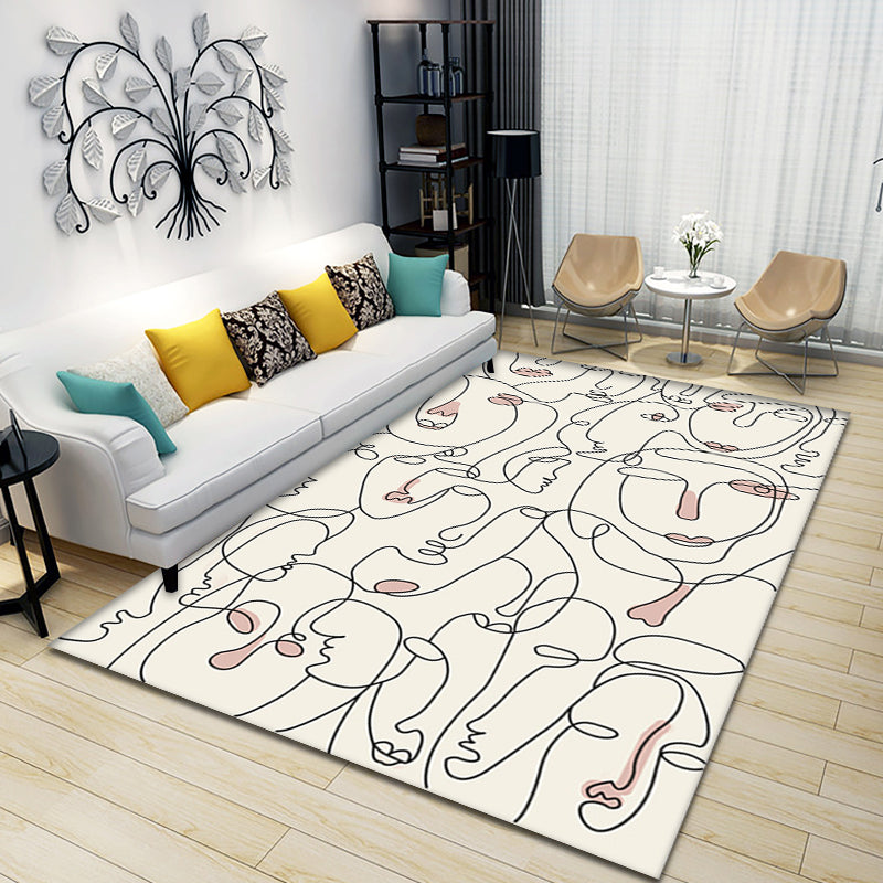 Creative Nordic Rug Beige Character Pattern Rug Pet Friendly Anti-Slip Washable Area Rug for Decoration Clearhalo 'Area Rug' 'Rug' 1780796