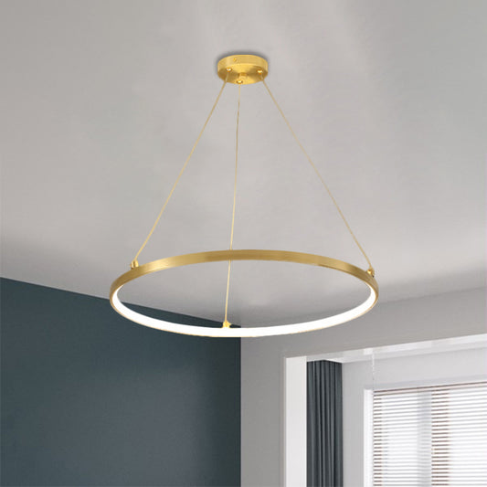 Gold Hoop Hanging Chandelier Simplicity LED Metallic Suspension Pendant for Dining Room Clearhalo 'Ceiling Lights' 'Chandeliers' 'Modern Chandeliers' 'Modern' Lighting' 1781235