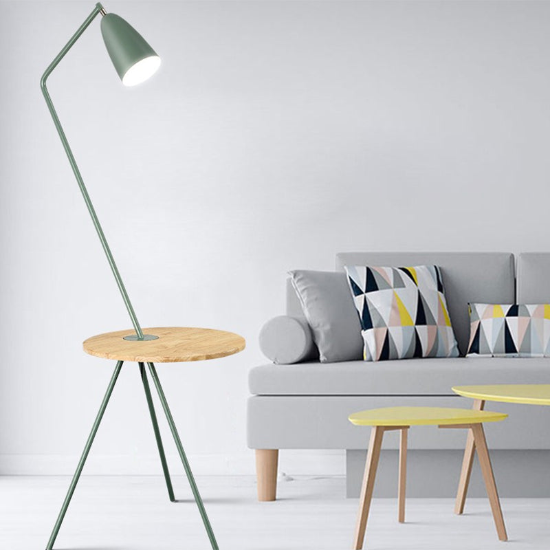 Metal Elongated Floor Reading Light Simple 1 Bulb Black/Pink/Yellow Tripod Floor Standing Lighting with Shelf for Living Room Clearhalo 'Floor Lamps' 'Lamps' Lighting' 1781246