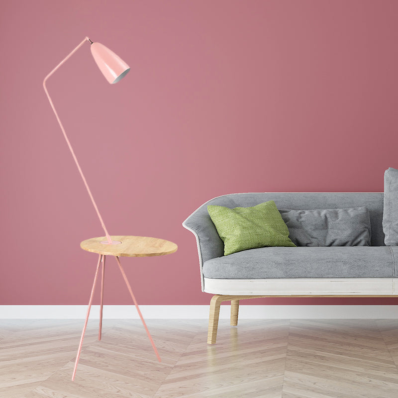 Metal Elongated Floor Reading Light Simple 1 Bulb Black/Pink/Yellow Tripod Floor Standing Lighting with Shelf for Living Room Clearhalo 'Floor Lamps' 'Lamps' Lighting' 1781251