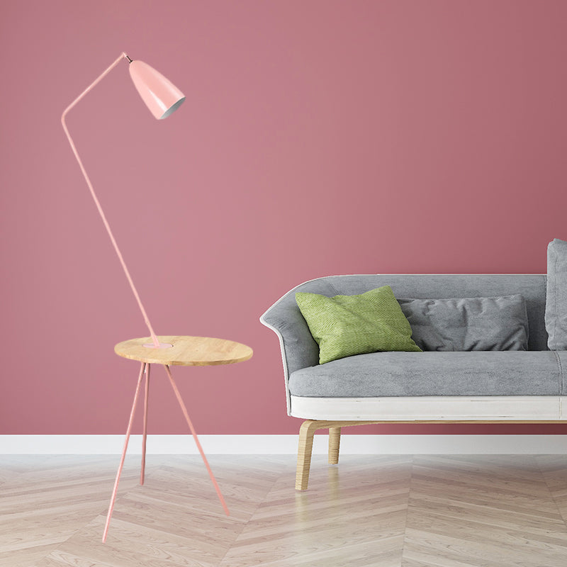 Metal Elongated Floor Reading Light Simple 1 Bulb Black/Pink/Yellow Tripod Floor Standing Lighting with Shelf for Living Room Clearhalo 'Floor Lamps' 'Lamps' Lighting' 1781251