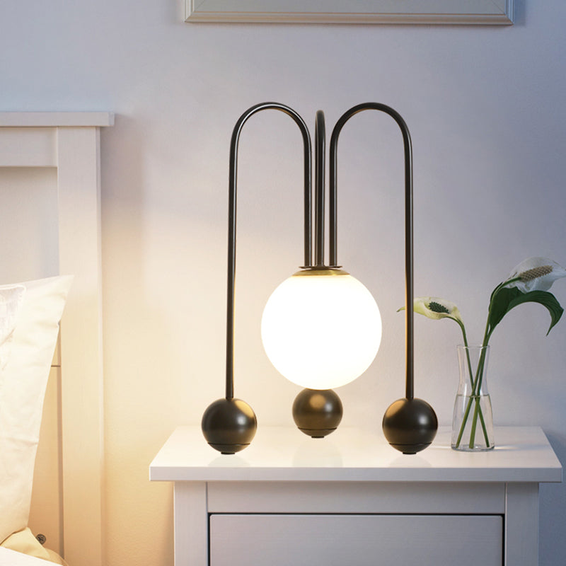 Metal U-Shaped Table Lamp Contemporary 1 Bulb Black/Gold Night Light in Warm/White Light with Ball Opal Glass Shade Black Clearhalo 'Lamps' 'Table Lamps' Lighting' 1781265