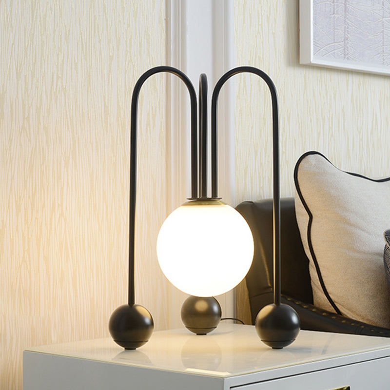 Metal U-Shaped Table Lamp Contemporary 1 Bulb Black/Gold Night Light in Warm/White Light with Ball Opal Glass Shade Clearhalo 'Lamps' 'Table Lamps' Lighting' 1781267