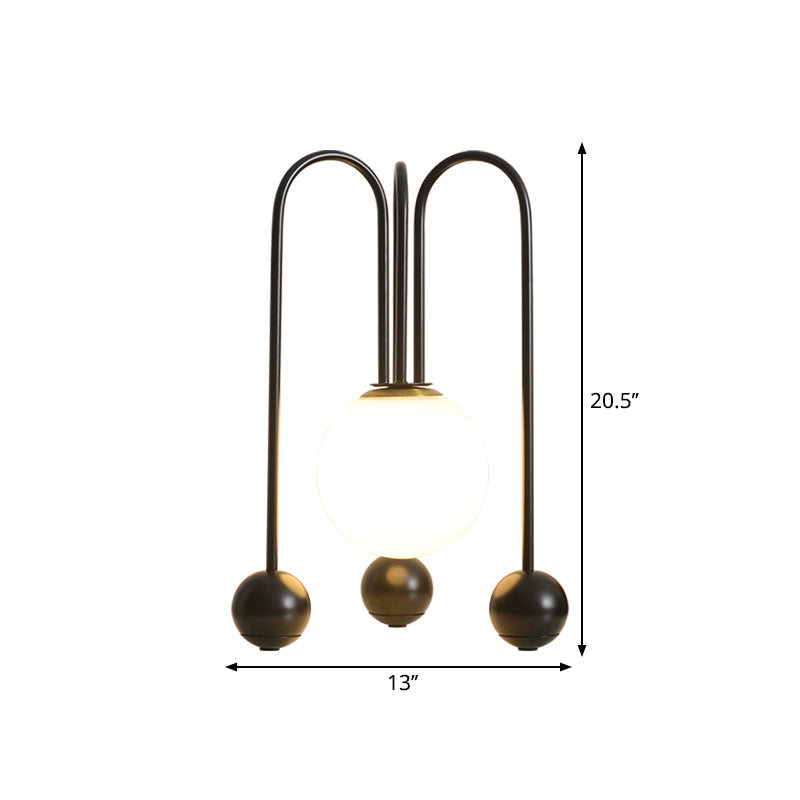 Metal U-Shaped Table Lamp Contemporary 1 Bulb Black/Gold Night Light in Warm/White Light with Ball Opal Glass Shade Clearhalo 'Lamps' 'Table Lamps' Lighting' 1781269
