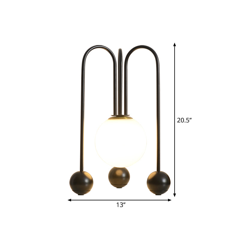 Metal U-Shaped Table Lamp Contemporary 1 Bulb Black/Gold Night Light in Warm/White Light with Ball Opal Glass Shade Clearhalo 'Lamps' 'Table Lamps' Lighting' 1781269