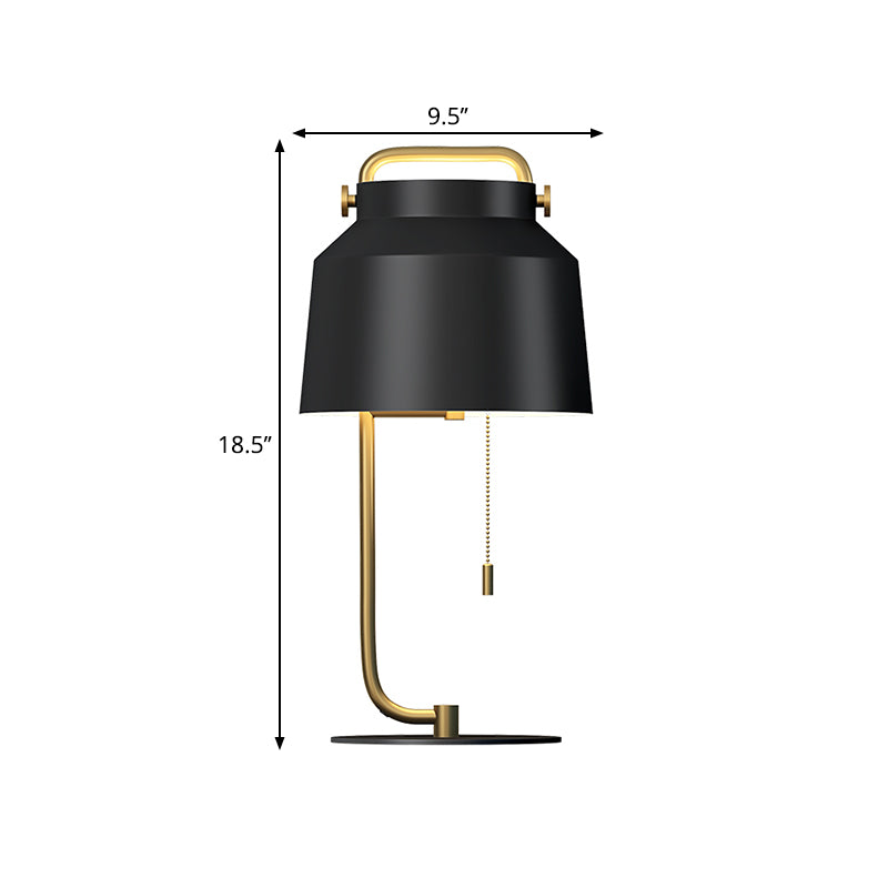 Tapered Drum Table Lamp Contemporary Metal 1 Bulb Bedroom Night Lighting in Black with Pull Chain Clearhalo 'Lamps' 'Table Lamps' Lighting' 1781273