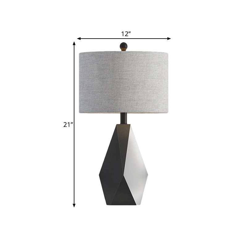 Fabric Cylinder Table Lamp Minimal 1 Bulb Grey Finish Night Lighting with Metal Geometric Base Clearhalo 'Lamps' 'Table Lamps' Lighting' 1781298