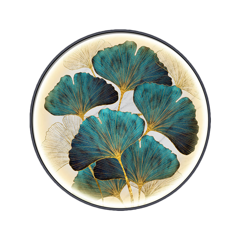 Circular Ginkgo Leave Wall Lighting Asia Style Metal LED Tearoom Wall Mural Sconce in Green/Yellow-Green Clearhalo 'Wall Lamps & Sconces' 'Wall Lights' Lighting' 1781316