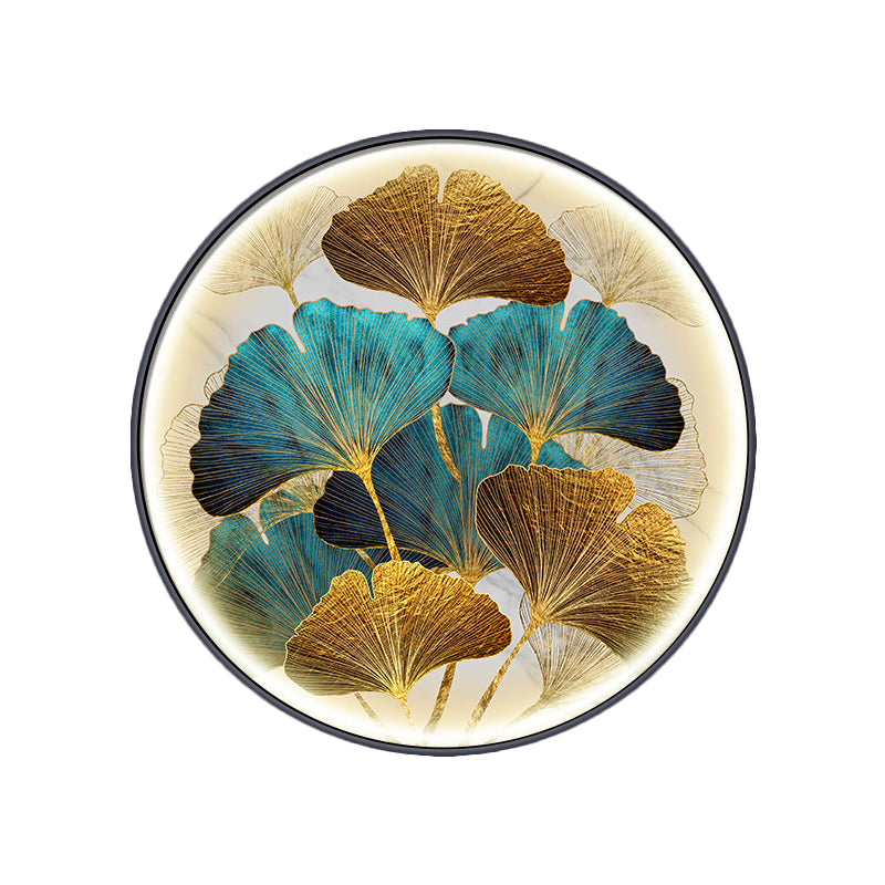 Circular Ginkgo Leave Wall Lighting Asia Style Metal LED Tearoom Wall Mural Sconce in Green/Yellow-Green Clearhalo 'Wall Lamps & Sconces' 'Wall Lights' Lighting' 1781321
