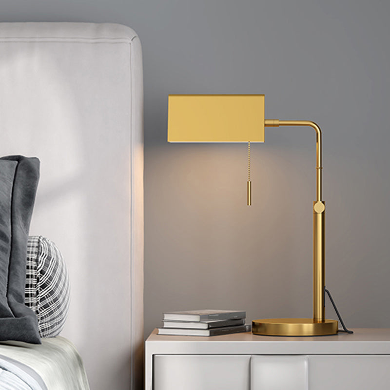 Rectangle Metal Night Light Contemporary 1-Light Gold Finish Nightstand Lamp with Pull Chain for Bedroom Clearhalo 'Lamps' 'Table Lamps' Lighting' 1781344