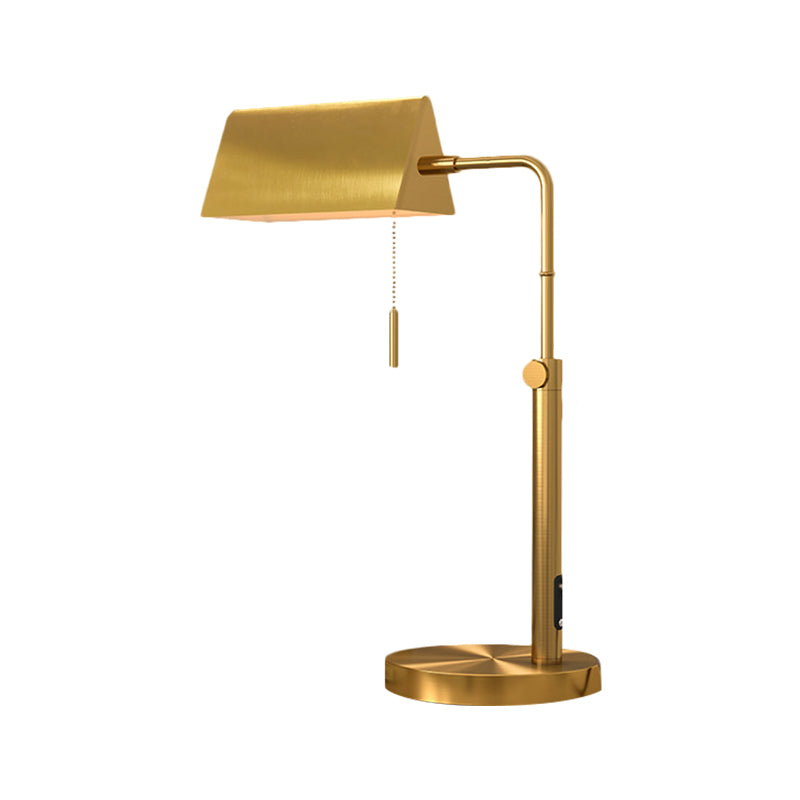 Rectangle Metal Night Light Contemporary 1-Light Gold Finish Nightstand Lamp with Pull Chain for Bedroom Clearhalo 'Lamps' 'Table Lamps' Lighting' 1781345