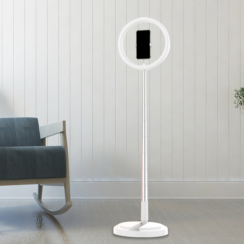 Modern Round LED Make-Up Lamp Metallic Mobile Phone Holder USB Fill Light in Black/White/Pink White USB Clearhalo 'Cast Iron' 'Glass' 'Industrial' 'Modern wall lights' 'Modern' 'Tiffany' 'Traditional wall lights' 'Vanity Lights' 'Wall Lights' Lighting' 1781365