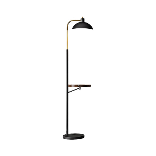 Bowl Shade Metal Reading Floor Light Simplicity 1-Light Black Standing Lamp with Shelves Design Clearhalo 'Floor Lamps' 'Lamps' Lighting' 1781386