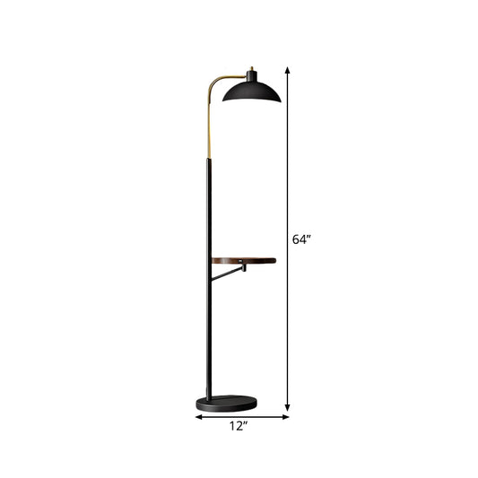 Bowl Shade Metal Reading Floor Light Simplicity 1-Light Black Standing Lamp with Shelves Design Clearhalo 'Floor Lamps' 'Lamps' Lighting' 1781387
