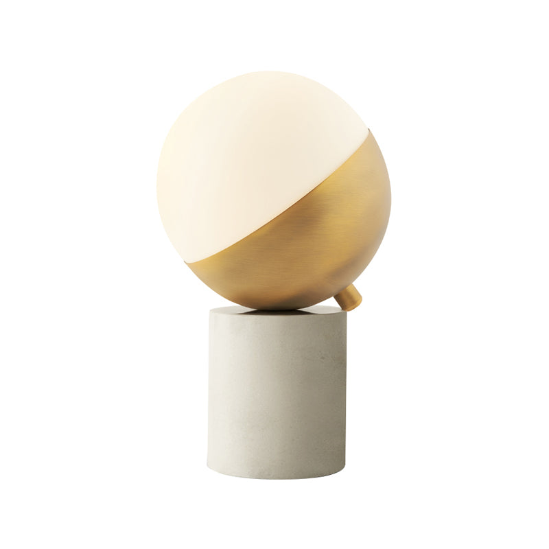 Gold Sphere Nightstand Lamp Simple 1 Light Cream Glass Table Light with Cylinder Marble Base Clearhalo 'Lamps' 'Table Lamps' Lighting' 1781449