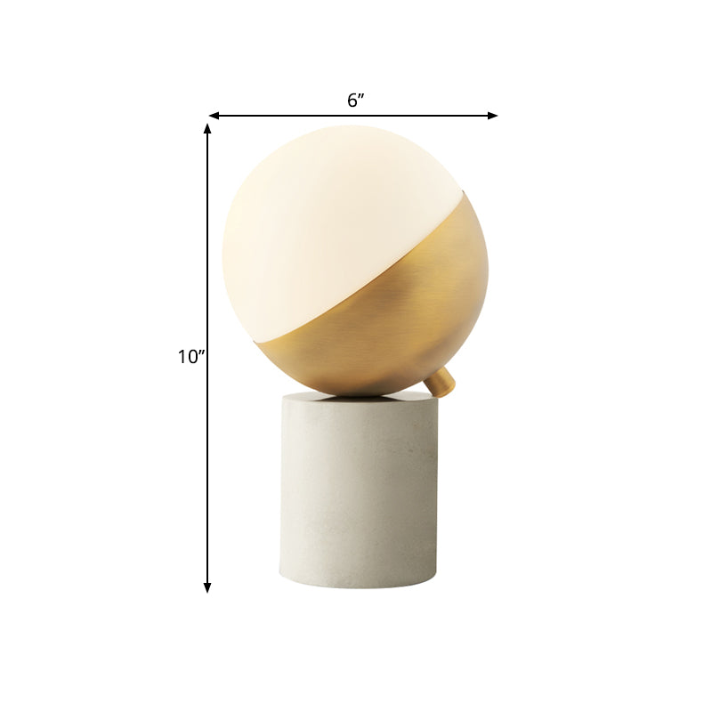 Gold Sphere Nightstand Lamp Simple 1 Light Cream Glass Table Light with Cylinder Marble Base Clearhalo 'Lamps' 'Table Lamps' Lighting' 1781450