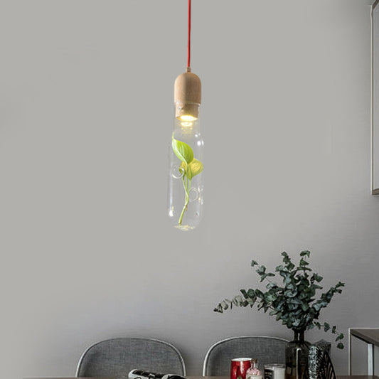 1-Head Ceiling Pendant Factory Bottle Clear Glass LED Pendulum Light with Inner Plant Deco Clearhalo 'Ceiling Lights' 'Chandeliers' 'Glass shade' 'Glass' 'Pendant Lights' 'Pendants' Lighting' 1781477
